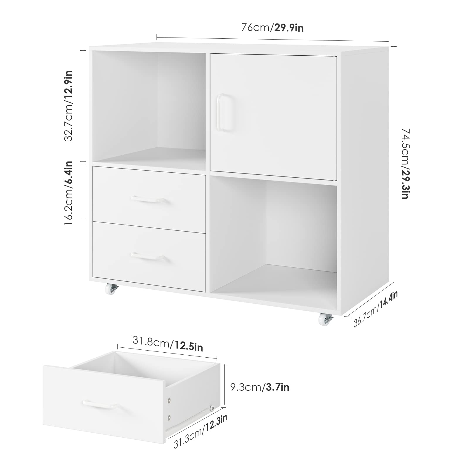 Hefoths Caisson avec Tiroir, Meuble de Rangement Bureau Mobile, Placard