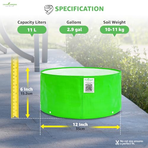 Image of Anandi Green's HDPE Uv Protected 260 GSM Round Green Colour Plants Grow Bags Suitable for Terrace and Vegetable Gardening 12x6 Inch Pack of 10 Grow Bags