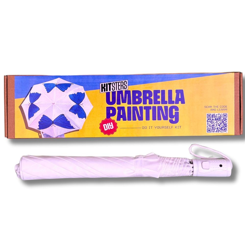 KITSTERS DIY Umbrella Painting Kit | Paint Your Umbrella - Fabric Acrylic Paints - Paint Brush | Birthday Gifting Items - Play Date | Activity for Kids & Adults | Detailed Video Workshop Included (B0CRR78NBJ) Amazon Price History, Amazon Price Tracker