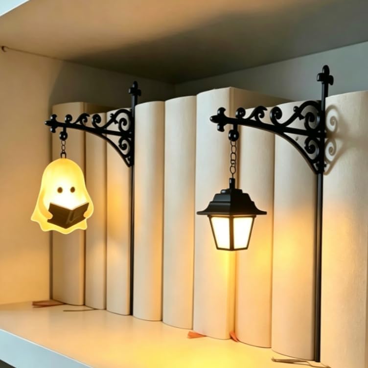 Library Lantern Decorative Bookshelf Lighting,Reading Book Shelf Lights for Bookworms,Vintage LED Night Light,Antique Led Books Nook Lamp Ornament for Study Reading Corner,Gift for Book Lovers (01+02)