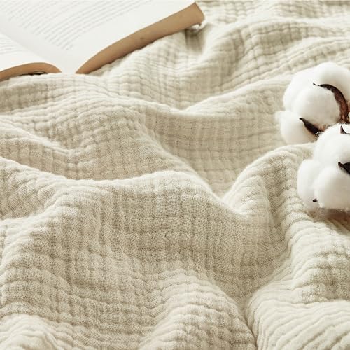 BEDSURE Musselin Decke 100% Baumwolldecke Tagesdecke - Gazedecke für Couch Weich und Leicht Sofadecke & Blanket Sommerdecke Beige 150x200 cm