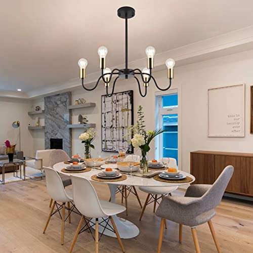 Menbohe Modern Sputnik Chandelier 6 Lights Black & Gold Dining Room Light Fixture Mid Century Ceiling Light Kitchen Island Farmhouse Sputnik Pendant Light For Living Room Bedroom Foyer #TOP4