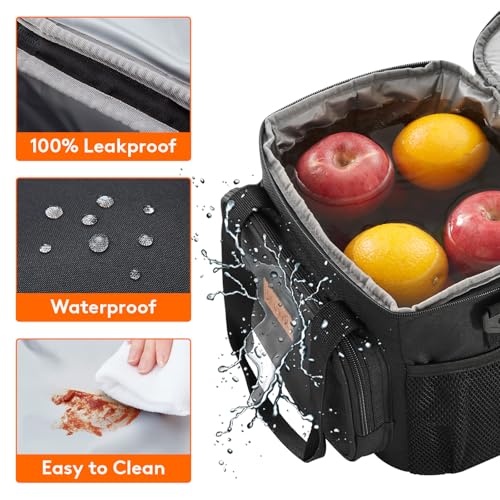 Lifewit Lunch Bag for Men, Insulated Lunch Box Leakproof Soft Cooler Cooling Tote for Adult Women, Waterproof Reusable Lunch Bags for Work Office Outdoor Picnic Camping, Black, 12- image 2