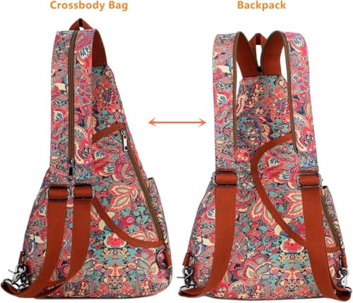 Image of Baosha Women Sling Bag Crossbody Backpack Purse Shoulder Casual Daypack Outdoor Stylish for Travel Hiking XB-10 (Red flower)