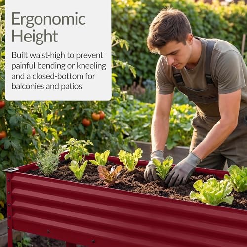 Image of Best Choice Products 48x24x30in Galvanized Raised Garden Bed, Metal Elevated Planter Box, Vegetable Garden for Backyard, Patio, Balcony, 100% Non Toxic Materials - Royal Red