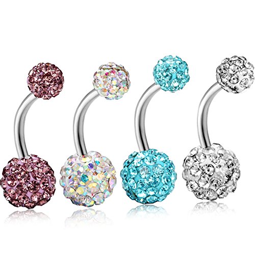 Orazio QH03-WP 14G 316L Stainless Steel Belly Button Ring,4Pcs Belly Button Rings Internally Threaded Round Nipple Barbell Studs Navel Ring,Multicolor Round Cz Belly Rings For Women Body Piercing Jewelry cover