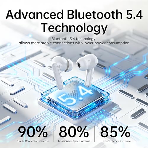 Image of xinwld Adaptive Hybrid Active Noise Canceling 2026 Wireless Earbuds, 6 Mics ENC Clear Call Ear Buds, Hi-Res Audio Deep Bass Bluetooth 5.4 Headphones, 40H, LED, for Sports Running Gym Workout, White