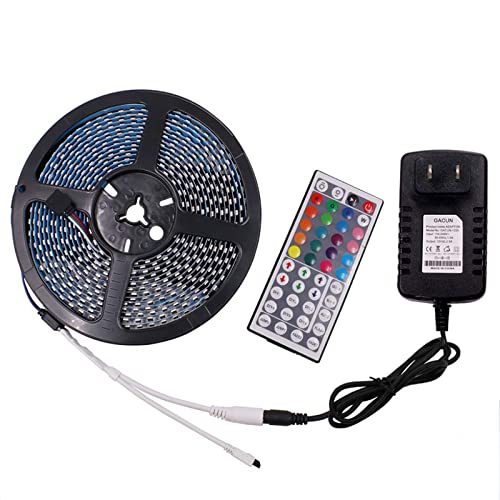 XUNATA Color Changing Light Strip, 16.4ft LED Strip Lights 3535 SMD 60 LEDs/m RGB LED Flexible Strip Light White PCB Board Decoration Lighting 44 Key IR Remote Controller+Power Adapter