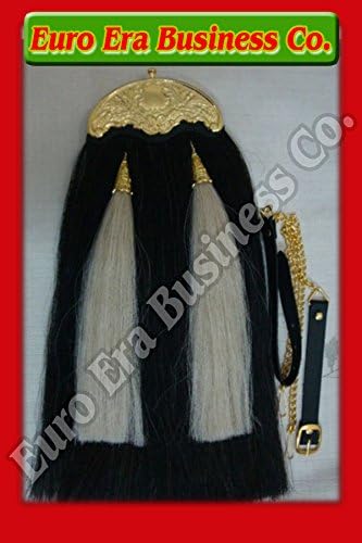 Military Sporran Black Horse Hair Sporran With 2 Tassels & GOLD Platted