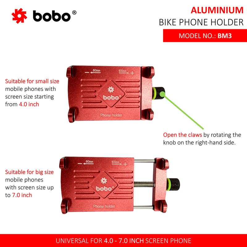 Image of BOBO BM3 Aluminium Waterproof Bike /Motorcycle /Scooter Mobile Phone Holder Mount, Ideal for Maps and GPS Navigation (Red)