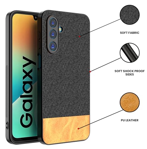 Image of Kapa Soft Fabric & Leather Hybrid Protective Back Cover for Samsung Galaxy M36 / F36 5G | Shockproof Slim Hard Anti Slip Back Case (Black,Brown)