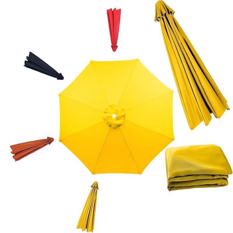 Telo di ricambio per ombrellone da giardino, 6,5 piedi, telo di ricambio universale a 6 stecche e 8 stecche, telo lavabile per ombrellone da tavolo da esterno, telo per ombrellone (giallo, 300 cm/3 m,
