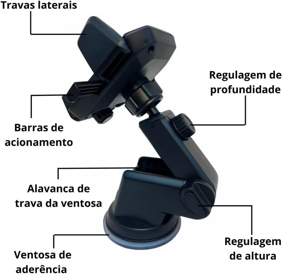 Suporte de Celular para Carro com Ventosa Reforçada Fixação no Painel Trava Automática Antiqueda Ideal para GPS Waze e Uber Compatível com Smartphones Modelo Premium