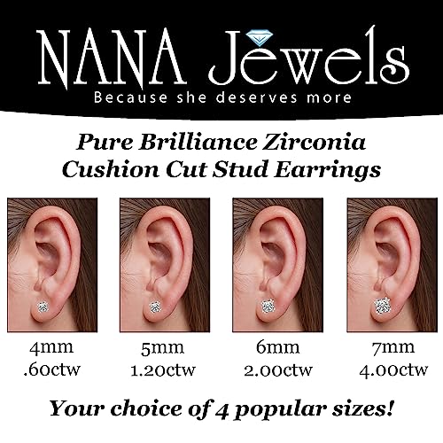 NANA Jewels Cushion Cut Simulated Diamond Stud Earrings 14K Solid Gold Post & Sterling Silver -0.60ctw-4.00ctw CZ2