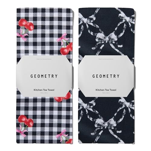 GEOMETRY Kitchen Towels - Quick Dry Microfiber Cloth Dish Towels for Kitchen Drying - Premium Quick Dry Towel - Cherry Bow, 18" x 30" - 2 Pieces
