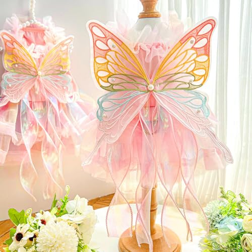 Dog Dresses Puppy Bowknot Luxury Princess Beautiful Butterfly Dress Floral Clothes Wedding Evening Lace Tutu Skirt Cute Doggie Dress for Small Dog Girl Pink M