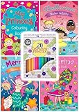BG Kids Childrens Colouring & Activity Books Set of 4 + 20 Colouring Pencils - Choose Your Set (SET 1)