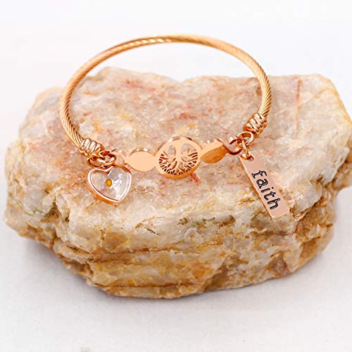 Image of Uloveido Rose Gold Plated Tree Of Life Bangle Cuffs Faith Mustard Seed Pendant Charms Open Bracelet for Women Y1028