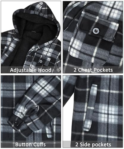 Men's Flannel Jacket Hoodie Full Zip Up Plaid Thick Fleece Sherpa Lined Sweatshirt Winter Warm Coats3