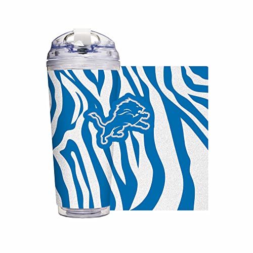 Image of Rico Industries NFL Football Glitter 24oz Acrylic Glitter Tumbler with Hinged Lid, Officially Licensed Double Wall Tumbler with Straw