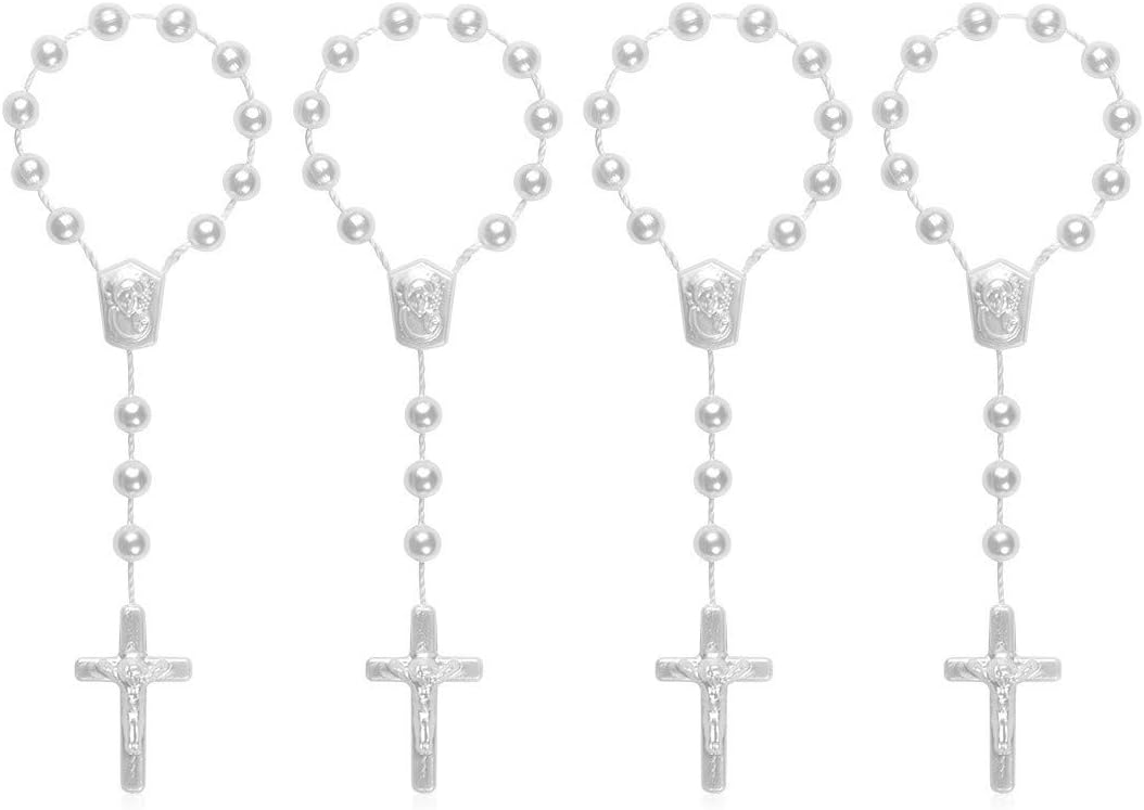 24 Pcs White Mini Rosaries, Catholic Party Favors with Angel