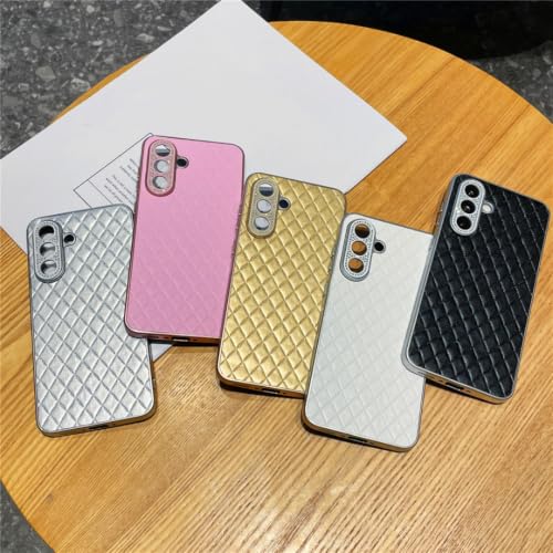 Coque Samsung A55 5G en cuir or brillant à motif quadrillé chic - 6