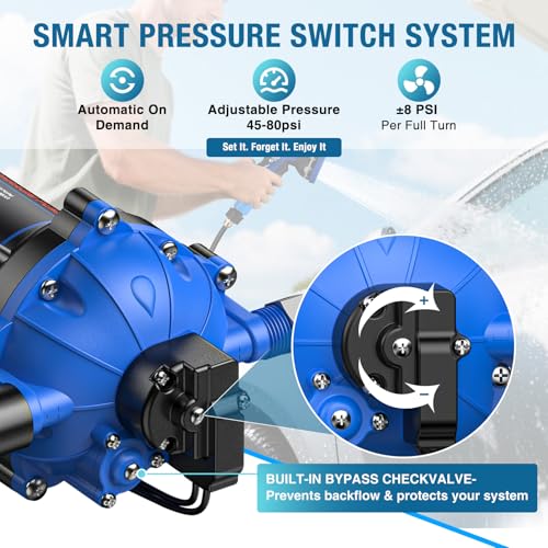 Image of CrestWave 110V RV Water Pump with 1L Accumulator Tank - 7 GPM, 70 PSI | 45dB Quiet, Auto Stop, Reduced Cycling, Longer Life, Inline Water Pressure Booster for Home, RV, Boat, Industry