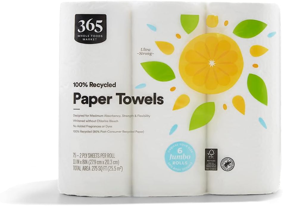 365 by Whole Foods Market, Paper Towels 75 Sheet jumbo Rolls 6 Count, 75 CT
