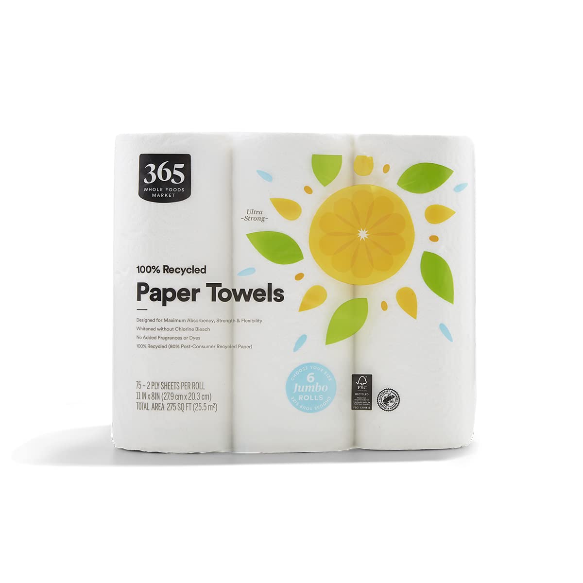 365 by Whole Foods Market Paper Towels 75 Sheet jumbo Rolls 6 Count 75 Count
