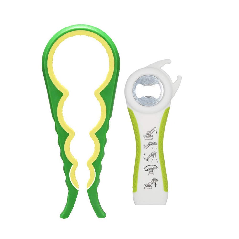 WeTest Jar Opener 5-in-1 Multi-function Bottle Lid Grippers Can Opener Set for Various Kitchen Jars Cans Beer Wine Bottles, Elderly, Arthritis Sufferers, Green/White (LJ -ZLK-112713)