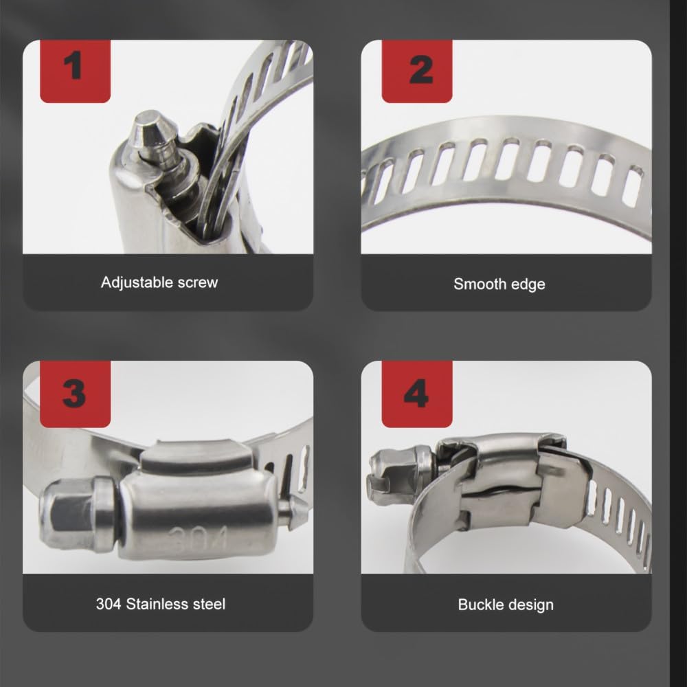 Hose clamp stainless steel, 10-30pcs Hose Clamps Stainless Steel Adjustable Worm Gear Pip Tube Tool for Water Pipe Plumbing Fuel Line Intercooler(13 19mm 30pcs)