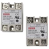 TinaWood 2PCS SSR-25DD Solid State Relay 25A 3-32V DC/5-200V DC (SSR-25DD x2)