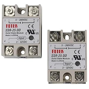 TinaWood 2PCS SSR-25DD Solid State Relay 25A 3-32V DC/5-200V DC (SSR-25DD x2) (DC to DC 25A x2)