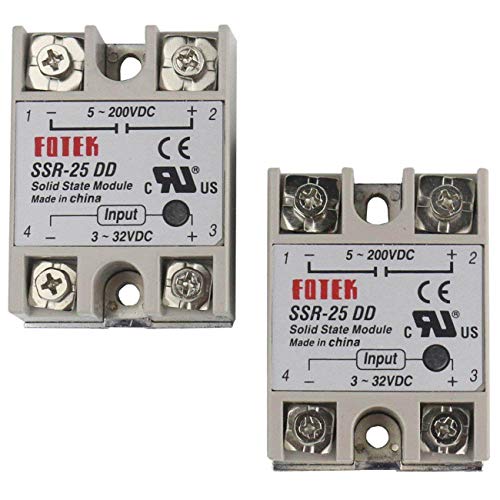 TinaWood 2PCS SSR-25DD Solid State Relay 25A 3-32V DC/5-200V DC (SSR-25DD x2) (DC to DC 25A x2)