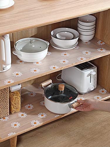 Jacriah Daisy Shelf Liner For Kitchen Cabinets Non-Adhesive Drawer Liner Non-Slip Refrigerator Liner Waterproof Fridge Pad Cupboard Mat Easy Placemats, Ideal For Wire Pantry Bathroom, 11.8"X59" #TOP2