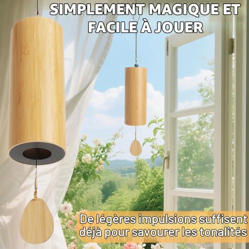 Carillon Japonais à D-Séquence en Bambou Carillon à Vent Fait Main pour Méditation et Relaxation avec Pendentifs en Bois, Sac de Rangement et Marque-Pages, pour Jardin – vue 4