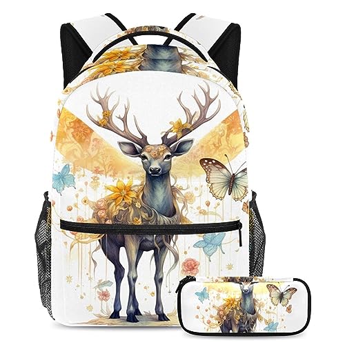 Sac à dos enfants motif cerfs et papillons pour l'école et les sorties de weekend
