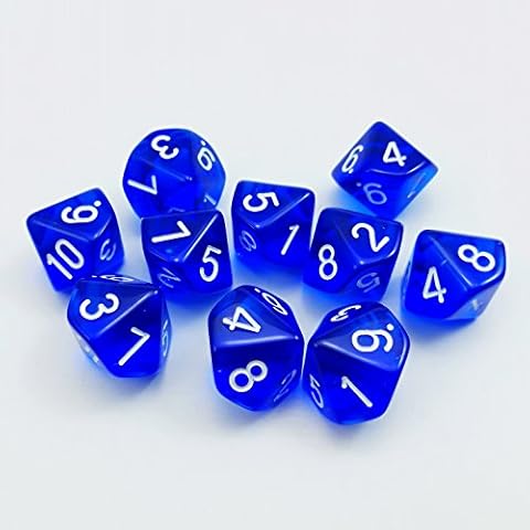 Bescon Polyhedral 10 Sides Dice with Number 1-10, Blue Transparent 10 Sided Dice, 10 Sides Cube 1-10, 10pcs Set Cover