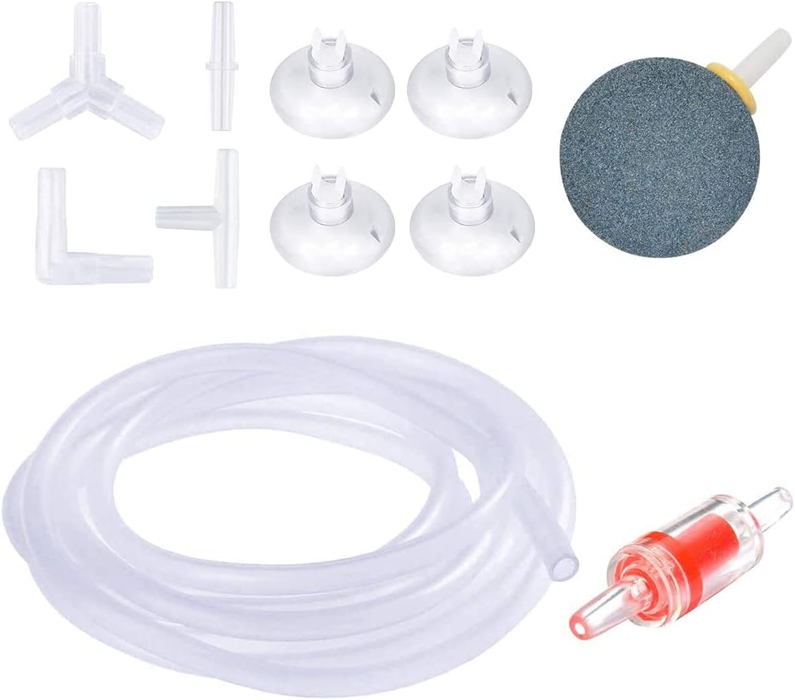 Uniclife Aquarium Airline Tubing Standard Air Pump Accessories Set with Air Stone Cylinders & Dics Connectors Suction Cups and Check Valves for Fish Tank Aeration Setup