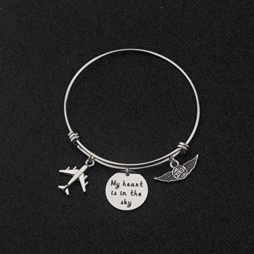 WUSUANED Airplane Bracelet My Heart is in The Sky Flight Bangle Bracelet Gift For Pilot Women (My heart is in the sky bangle bracelet) - Image 4