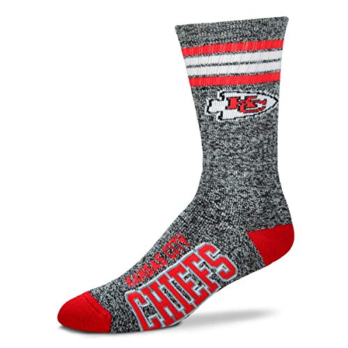 FBF For Bare Feet NFL Kansas City Chiefs 4 Stripe Deuce Crew Sock Team Color MEDIUM