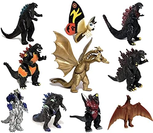 TwCare Set of 10 Godzilla Toys, Movable Joint Action Figures, King of The Monsters vs Kong Mini Dinosaur Mothra Imago Burning Heisei Mecha Ghidorah Playsets Kids Birthday Cake Toppers Pack