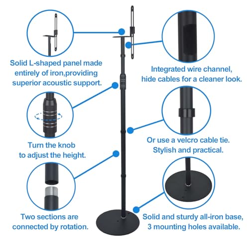 Howonder Höhenverstellbarer Lautsprecherständer für Satelliten- & Kleine Lautsprecher, 84-122cm Verstellbereich, Bis 8,8 Pfund Traglast, Einfache Montage, HD-718, 2er-Pack Schwarz