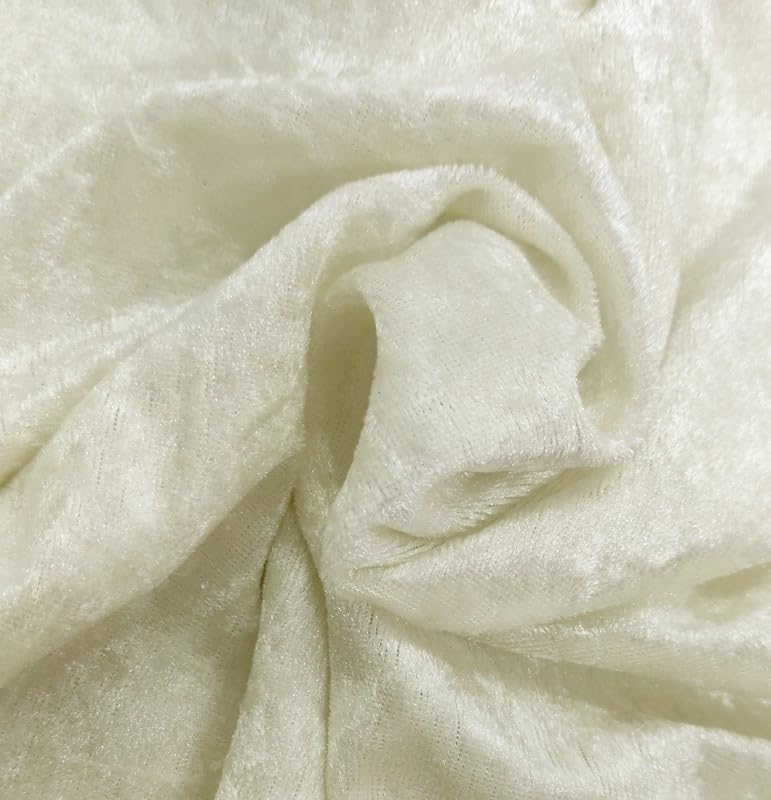 Elegant Event Essentials - Crushed Velvet Velour Fabric - Soft Material - Suitable for Cushion Covers, Sewing, Crafts, Table Runner, Curtains, Upholstery Dress, Drape - 60'' Wide - Ivory - 5M