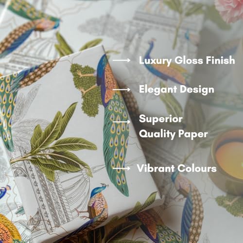 Image of Be StoriesThe Dancing Peacock Colorful Design Wrapping /Laminated Art Paper sheet 100 GSM for Gift Packing for all occasions like Birthday, Diwali, Chirtsmas, 28 inches x 20 inches of 10-Sheets