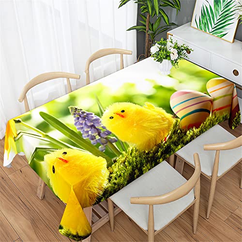 Morbuy Tovaglia Pasquale Rettangolare, Motivo Fiori Tovaglie Fiori Erba Primavera Impermeabile Antimacchia Tovaglia da Pranzo per Decorative Feste Cucina Giardino (140x210cm,Pulcino Giallo)