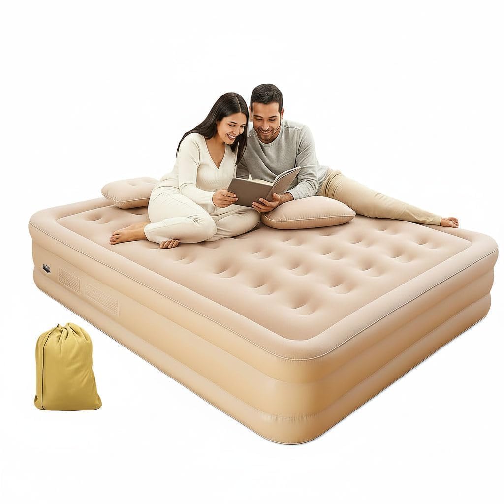 Portable Double Size Inflatable Air Mattress with 2 Built-in Pillows & Carry Bag | Waterproof Flocked Air Bed for Home, Camping & Travel | Comfortable Blow Up Mattress for Indoor & Outdoor Use-image-39
