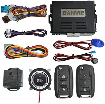 BANVIE Car Alarm System with Remote Start & Push to Start Ignition Kit Engine Button