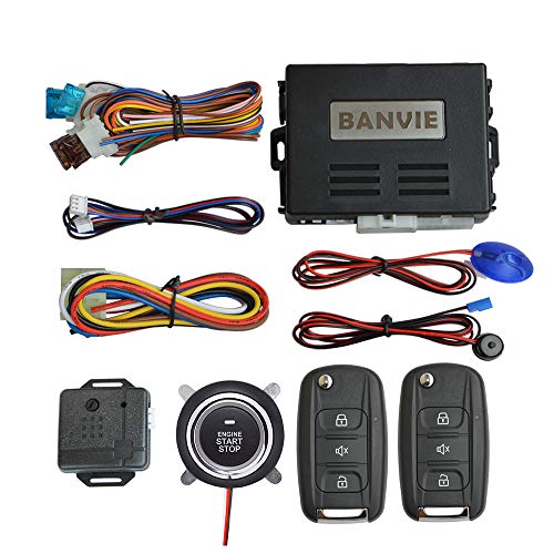 BANVIE Car Alarm System with Remote Start & Push to Start Ignition Kit Engine Button
