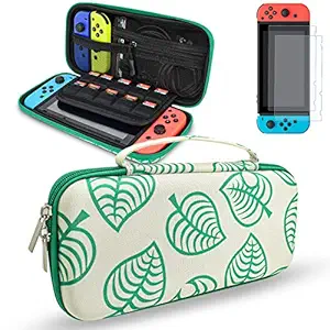 DLseego Carrying Case Compatible with Nintendo Switch, Travel Carry Cover Hard Shell Storage Accessories Kit for New Leaf Crossing Design with 2 Pack Screen Protectors Holds up to 10 Game Cards Slots